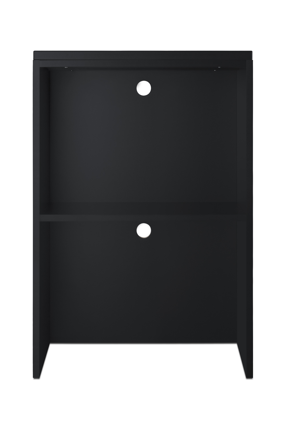 Fully assembled casework hutch in a black finish designed to accept compact microwaves